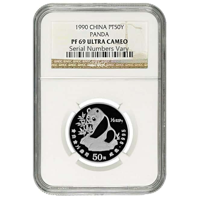 1990 1/2 oz Chinese Proof Platinum Panda 50 Yuan NGC PF 69 UCAM  