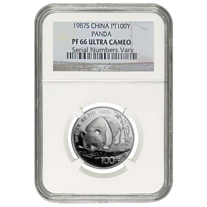 1987-S 1 oz China Proof Platinum Panda 100 Yuan NGC PF 66 UCAM - Low Mintage!