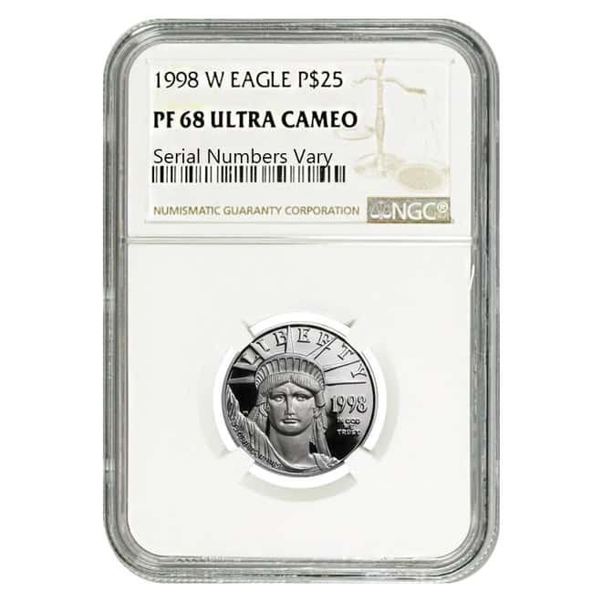 1998 W 1/4 oz American Platinum Eagle $25 NGC PF 68 UCAM (w/Box&COA)