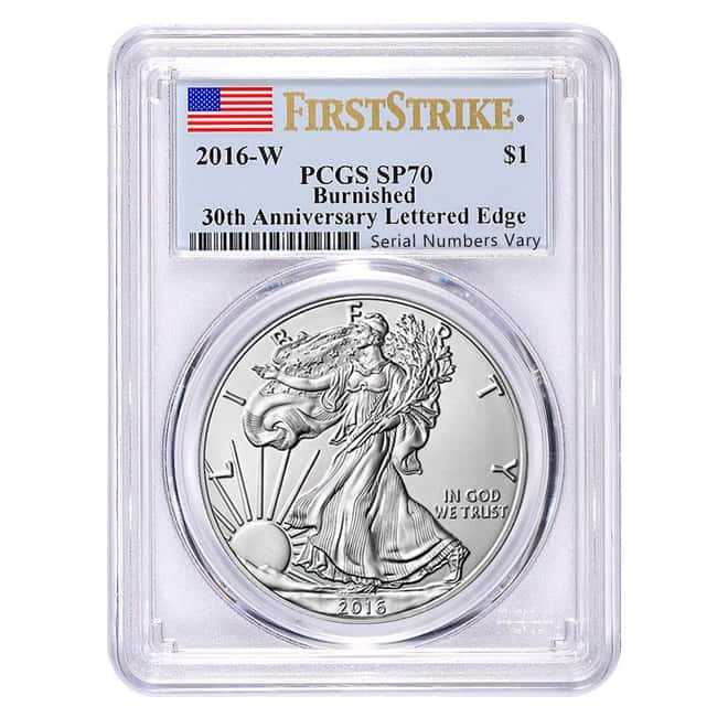 2016-W 1 oz Burnished Silver American Eagle PCGS SP 70 First Strike - 30th Anniversary