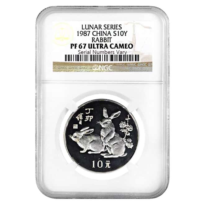 1987 .434 oz China Silver Rabbit 10 Yuan NGC PF 67 UCAM (Lunar Series)