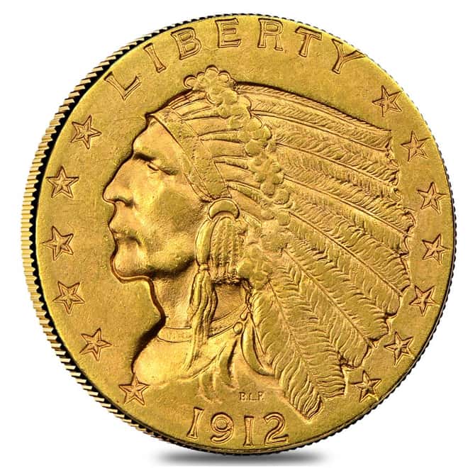 1912 $2.5 Indian Head Gold Quarter Eagle Coin NGC MS 61