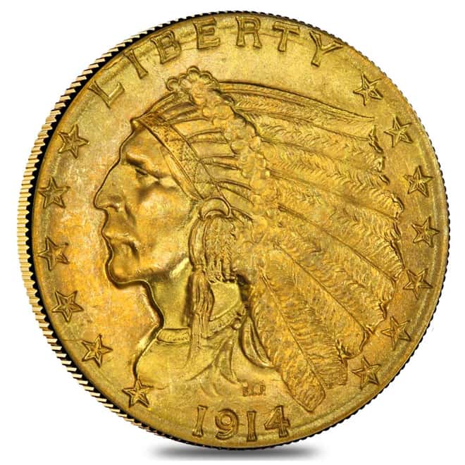 1914 D $2.5 Indian Head Gold Quarter Eagle Coin NGC AU Details 