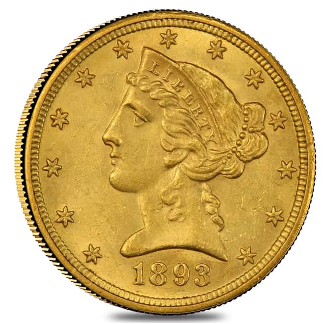 1893 $5 Liberty Head Half Eagle Gold Coin PCGS AU Details