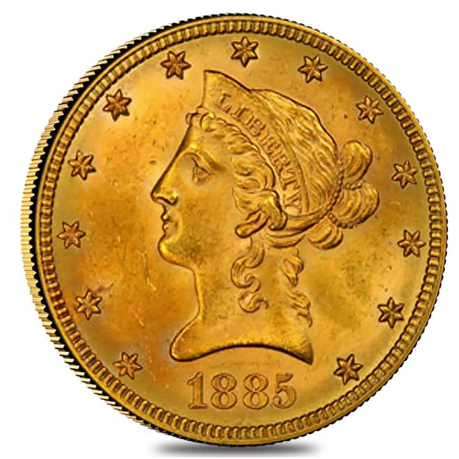 1885 $10 Liberty Head Gold Eagle Coin ANACS AU 58