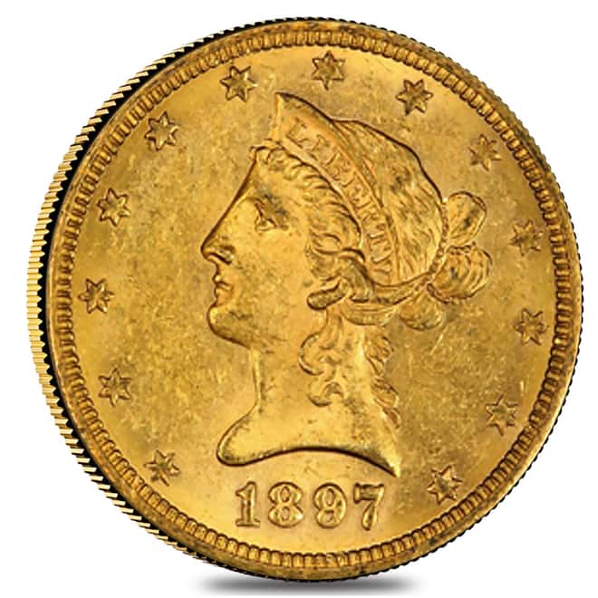 1897 $10 Liberty Head Gold Eagle Coin PCGS AU 55