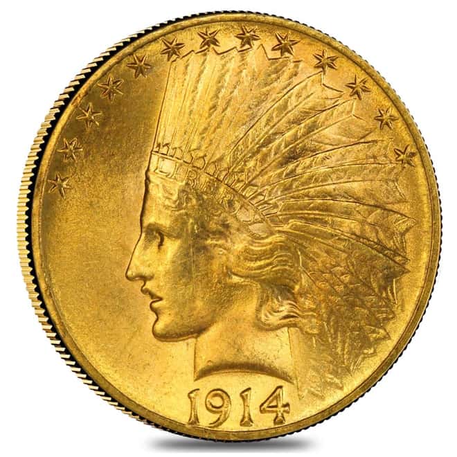 1914 S $10 Indian Head Eagle Gold Coin NGC AU 55