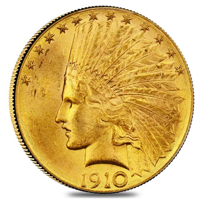 1910 D $10 Indian Head Eagle Gold Coin NGC AU 58