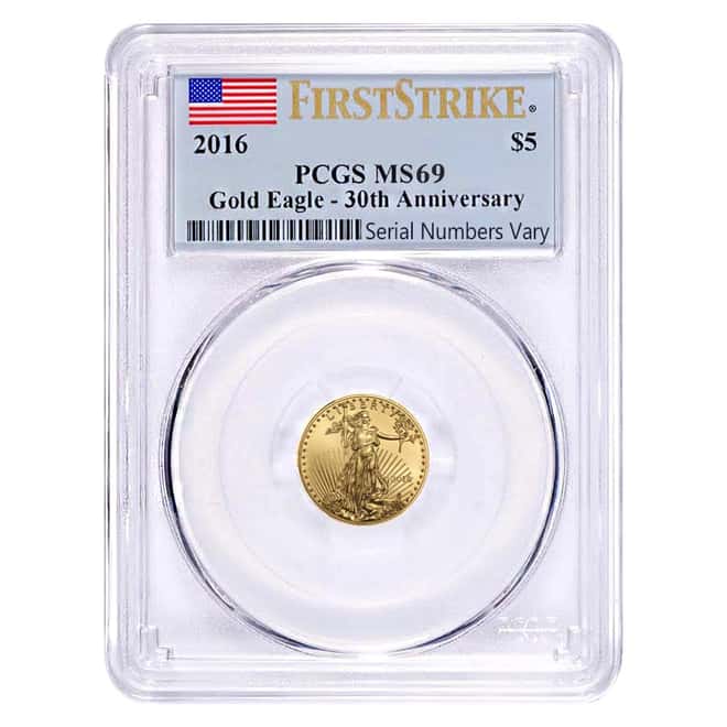 2016 1/10 oz Gold American Eagle PCGS MS 69 First Strike