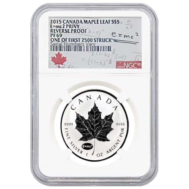 2015 1 oz Silver Canadian Maple Leaf E=mc2 Privy NGC PF 69 - 1 of First 2500