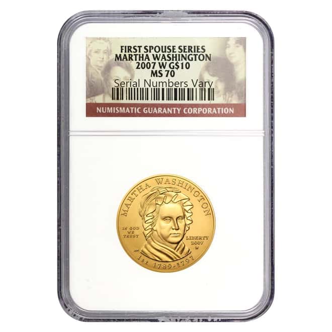 2007 W 1/2 oz $10 First Spouse - Martha Washington Gold Coin NGC MS 70