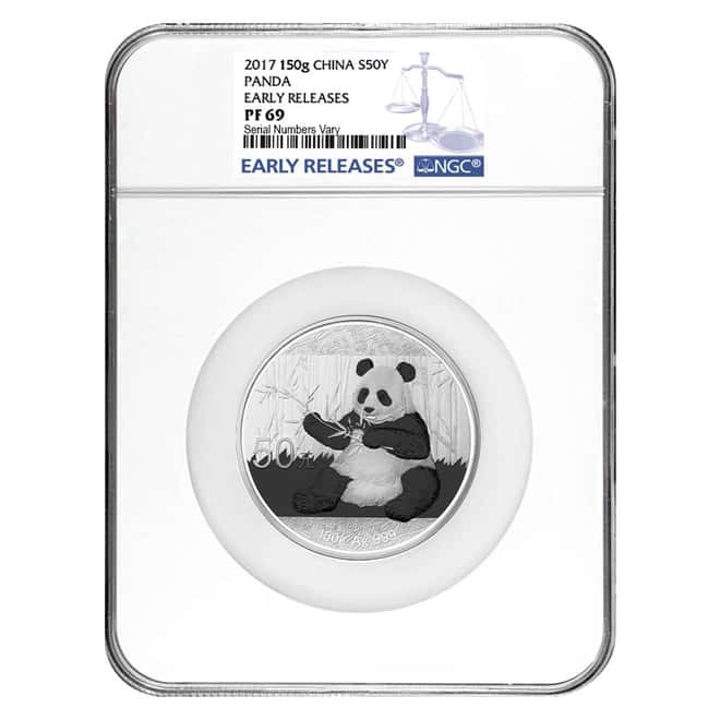 2017 150 gram Chinese Silver Panda 50 Yuan NGC PF 69 Early Releases