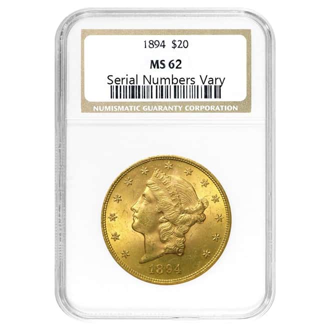 1894 $20 Liberty Head Double Eagle Gold Coin NGC MS 62