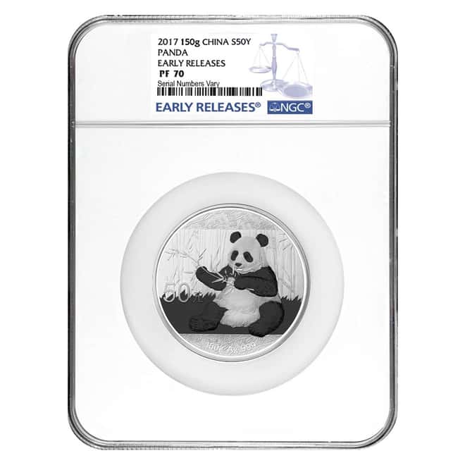 2017 150 gram Chinese Silver Panda 50 Yuan NGC PF 70 Early Releases