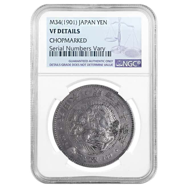 1901 (M34) Japanese Dragon One Yen Silver Coin NGC VF Details