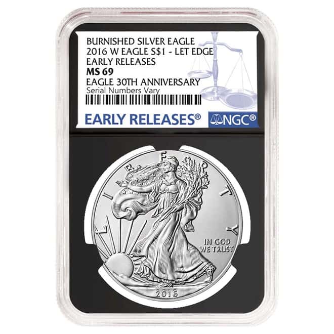 2016-W 1 oz Burnished Silver American Eagle NGC MS 69 Early Releases - 30th Anniversary (Retro Holder)