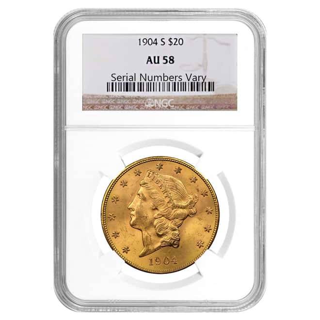 1904 S $20 Liberty Head Double Eagle Gold Coin NGC AU 58