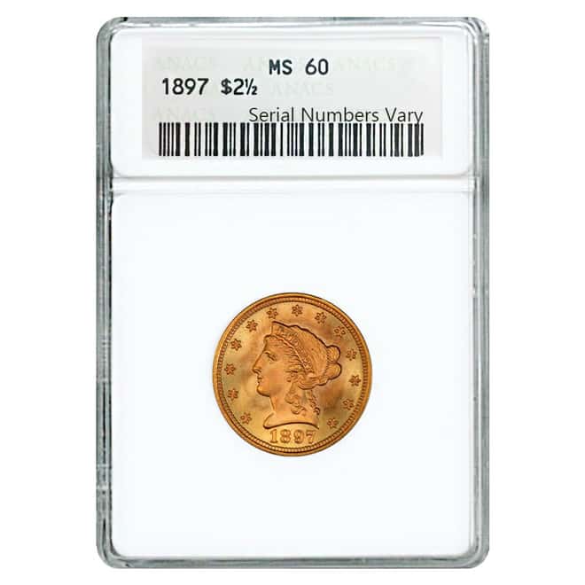 1897 $2.5 Liberty Head Quarter Eagle Gold Coin ANACS MS 60