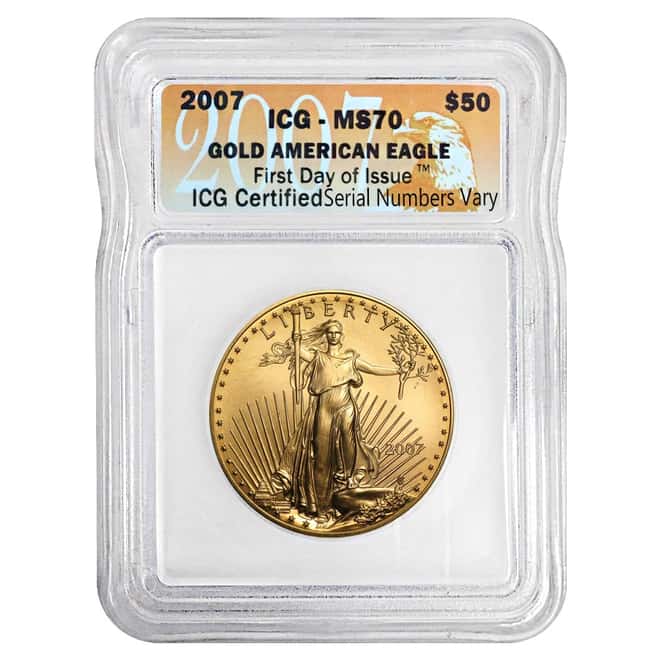 2007 1 oz $50 Gold American Eagle Coin ICG MS 70 First Day of Issue