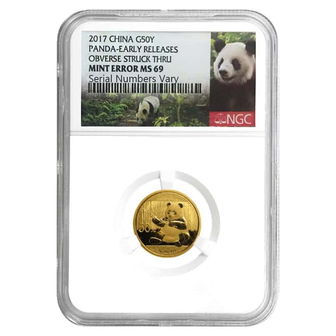 2017 3 Gram Chinese Gold Panda 50 Yuan NGC MS 69 Early Releases (Mint Error)