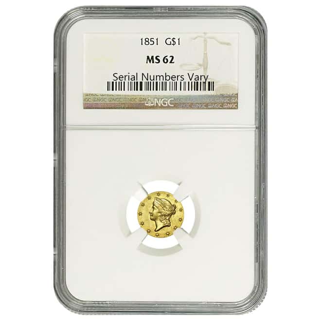 1851 $1 Liberty Head Gold Coin NGC MS 62