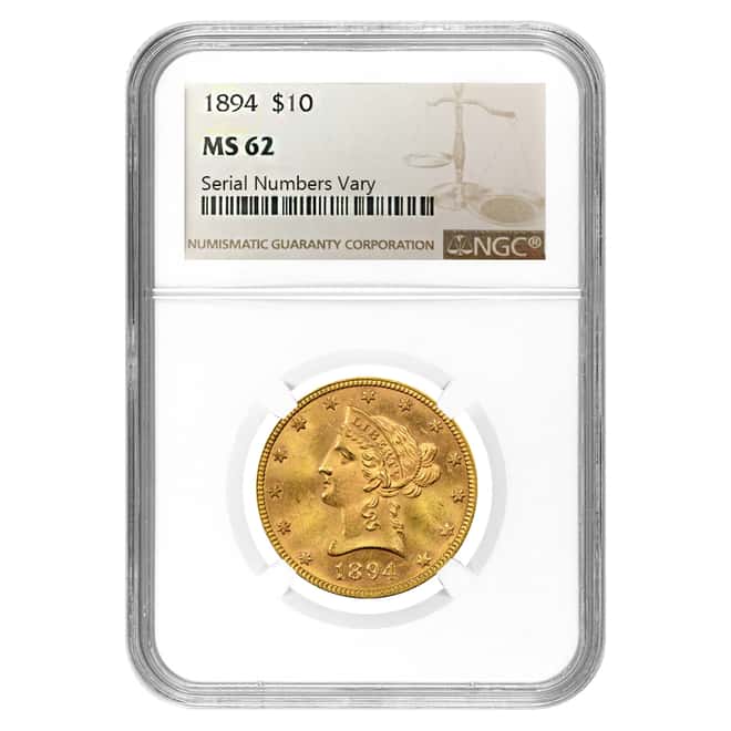 1894 $10 Liberty Head Gold Eagle Coin NGC MS 62