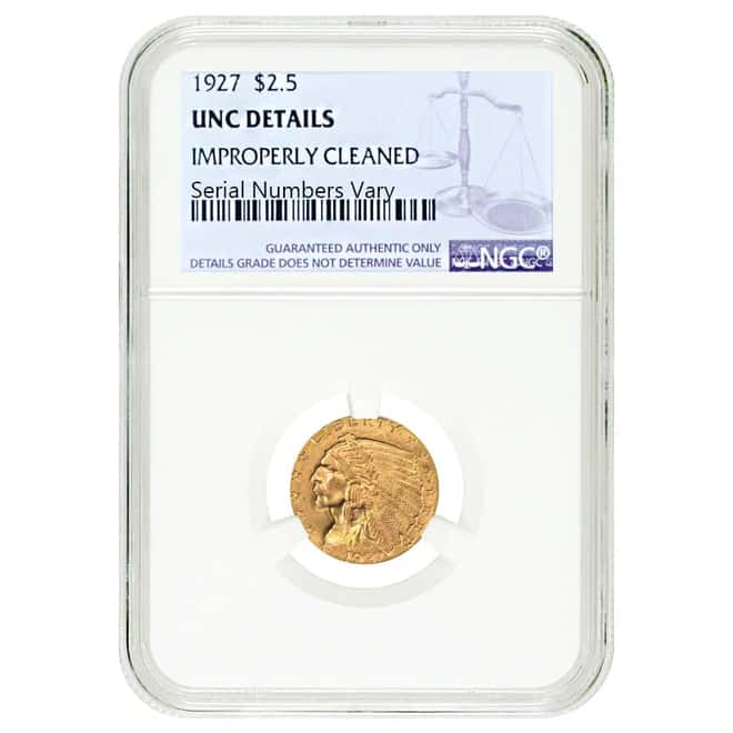 1927 $2.5 Gold Quarter Eagle Indian Head NGC UNC Details