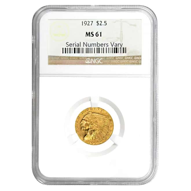 1927 $2.5 Indian Head Quarter Eagle Gold Coin NGC MS 61