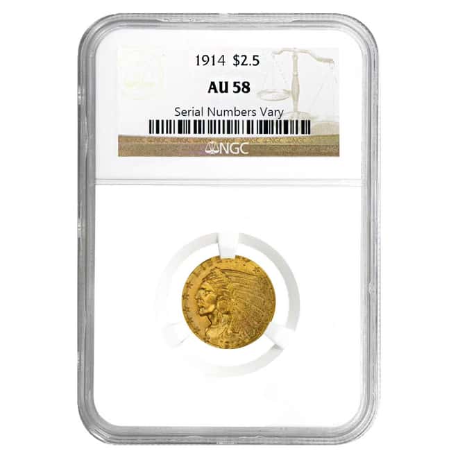 1914 $2.5 Gold Quarter Eagle Indian Head NGC AU 58