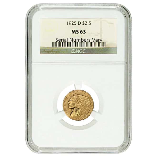 1925 D $2.5 Gold Quarter Eagle Indian Head NGC MS 63