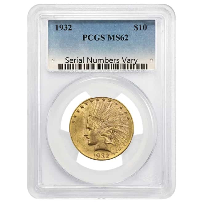 1932 $10 Indian Head Gold Eagle Coin PCGS MS 62