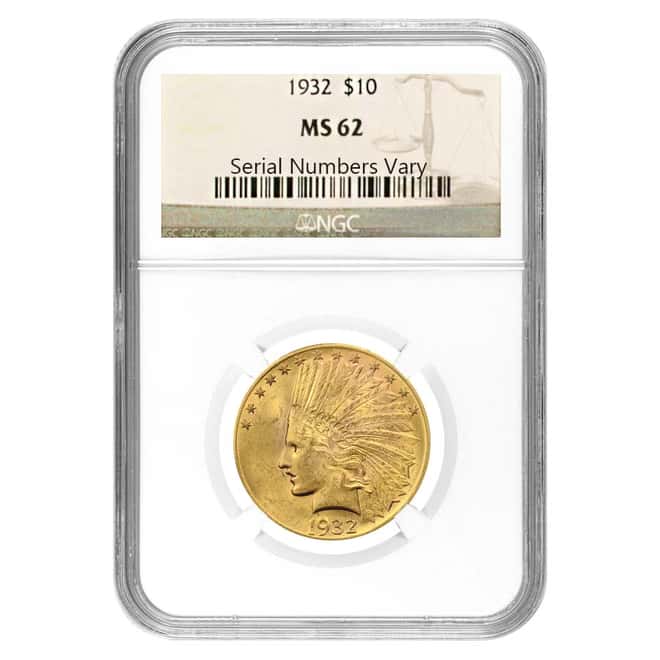 1932 $10 Indian Head Eagle Gold Coin NGC MS 62
