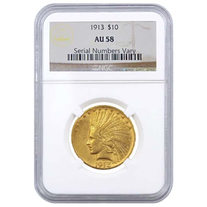 1913 $10 Indian Head Gold Eagle NGC AU 58