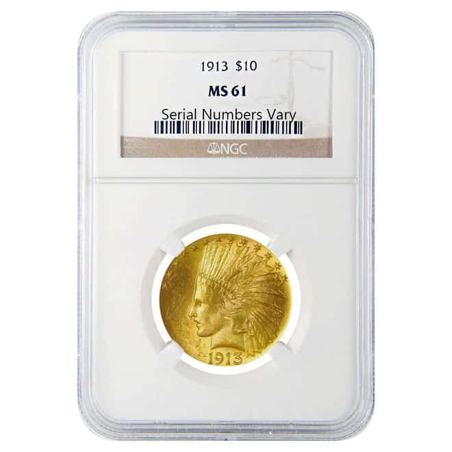 1913 $10 Indian Head Gold Eagle Coin NGC MS 61