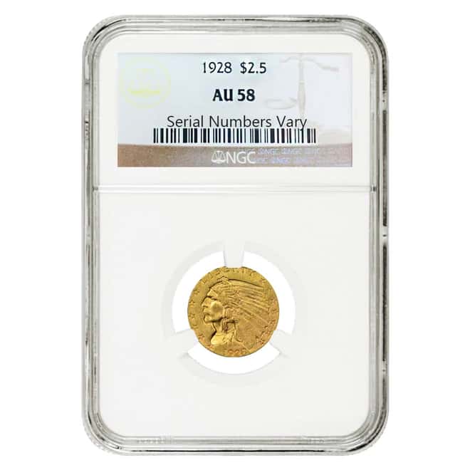 1928 $2.5 Gold Quarter Eagle Indian Head NGC AU 58