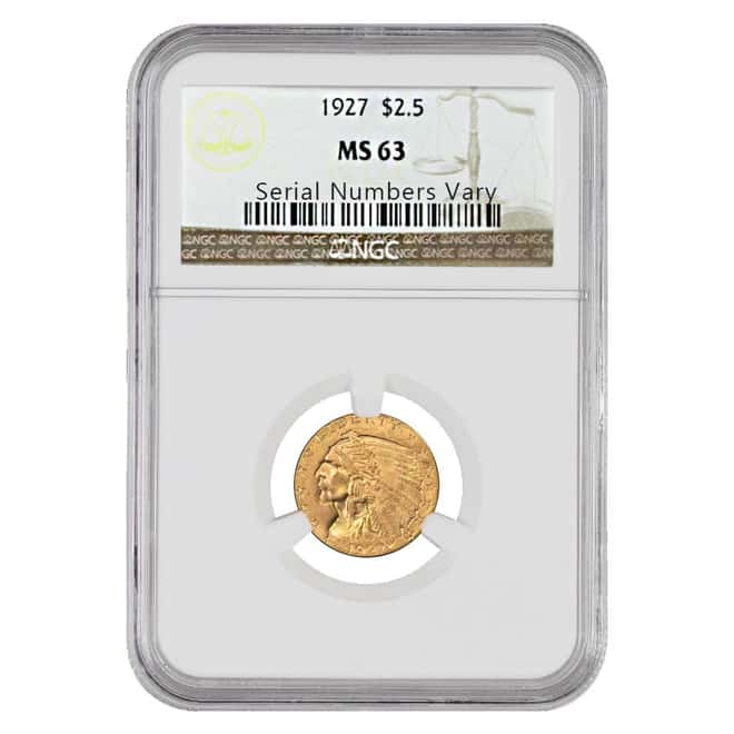 1927 $2.5 Gold Quarter Eagle Indian Head Coin NGC MS 63