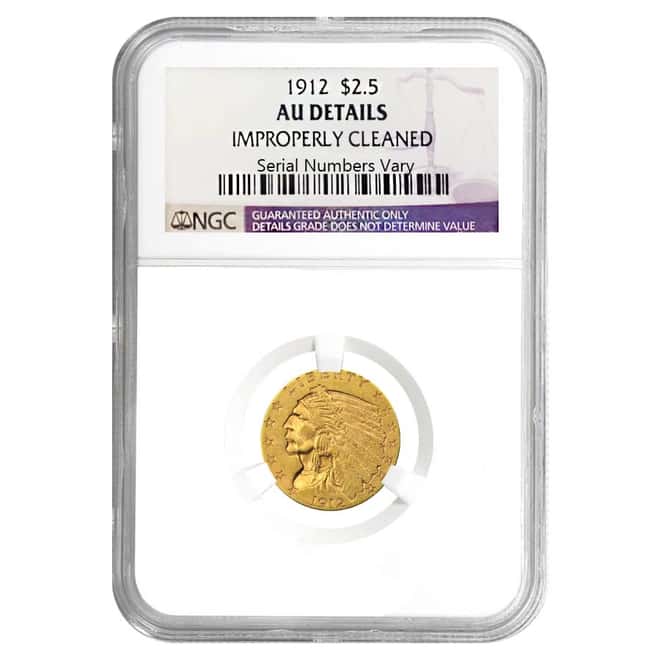 1912 $2.5 Indian Head Gold Quarter Eagle Coin NGC AU Details