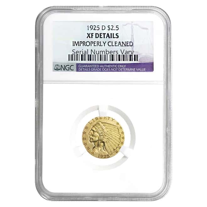 1925 D $2.5 Gold Quarter Eagle Indian Head NGC XF Details