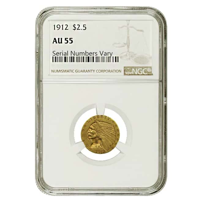 1912 $2.5 Gold Quarter Eagle Indian Head NGC AU 55
