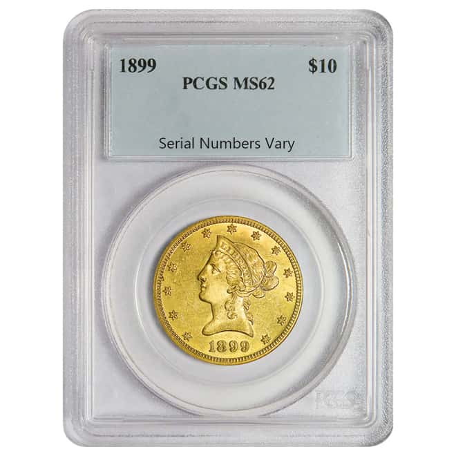 1899 $10 Liberty Head Gold Eagle Coin PCGS MS 62