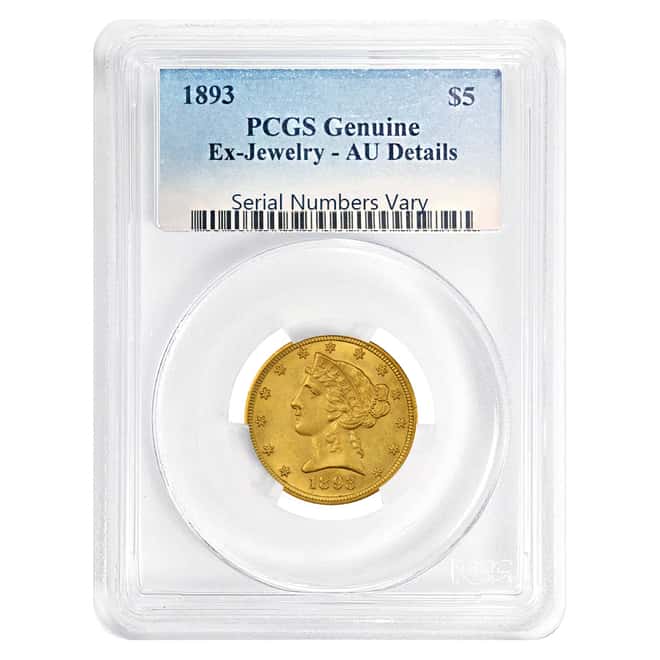 1893 $5 Liberty Head Half Eagle Gold Coin PCGS AU Details