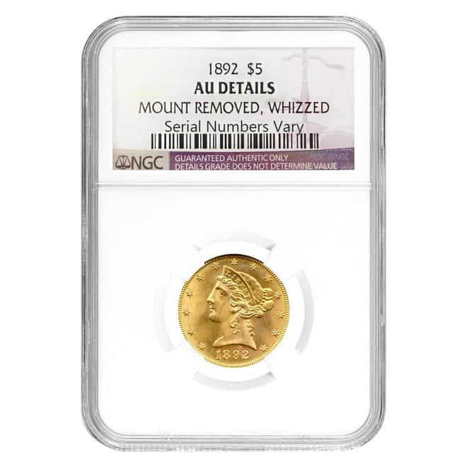 1892 $5 Liberty Head Half Eagle Gold Coin NGC AU Details