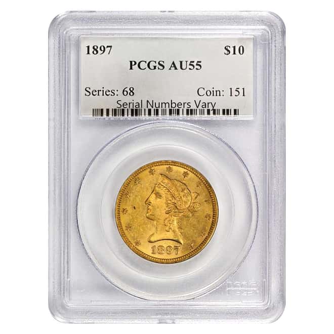 1897 $10 Liberty Head Gold Eagle Coin PCGS AU 55