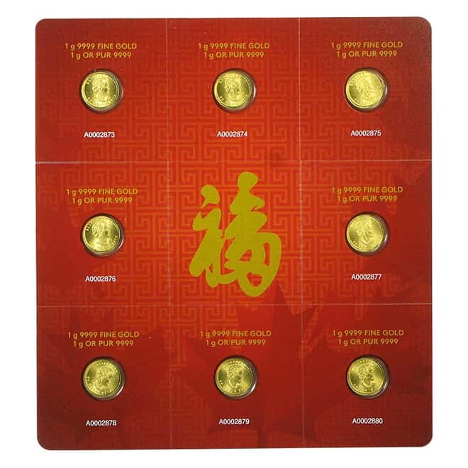 2017 8 x 1 gram Gold Maple Leafs $.5 Coin .9999 Fine - Maplegram8 (Individual Assays)