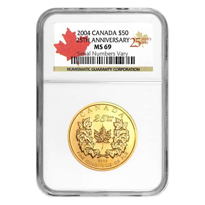 2018 1 oz Gold Canadian Maple Leaf 25th Anniversary $50 Coin NGC MS 69