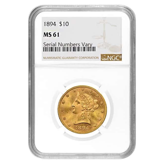 1894 $10 Liberty Head Gold Eagle Coin NGC MS 61
