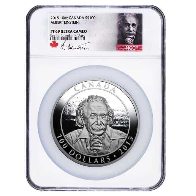 2015 10 oz Proof Royal Canadian Mint $100 Albert Einstein Silver Coin NGC PF 69 UCAM - Mintage 1,500