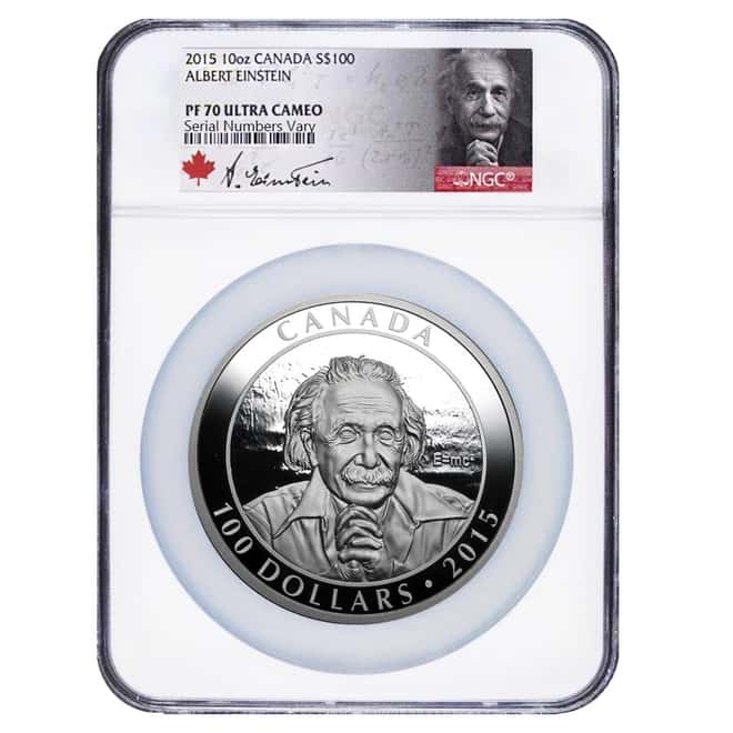 2015 10 oz Proof Royal Canadian Mint $100 Albert Einstein Silver Coin NGC PF 70 UCAM - Mintage 1,500