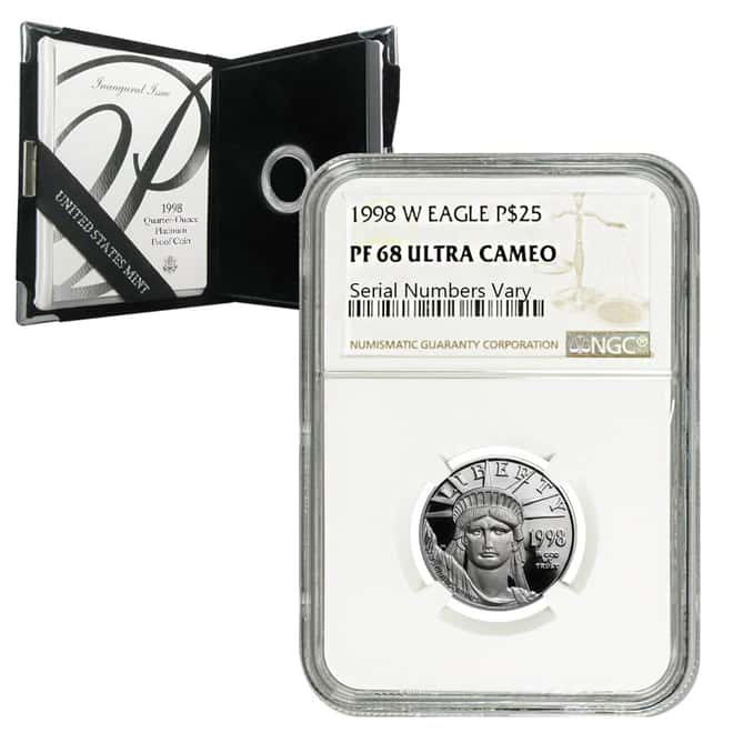 1998 W 1/4 oz American Platinum Eagle $25 NGC PF 68 UCAM (w/Box&COA)