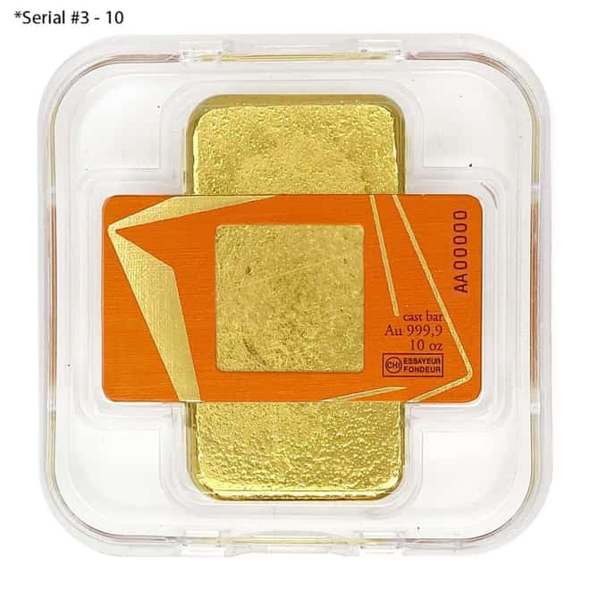 Serial #3-10 - 10 oz Gold Bar Valcambi Suisse .9999 Fine (Cast, w/Assay)